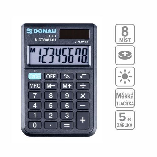 Kapesní kalkulačka DONAU 2081, 8 místná černá