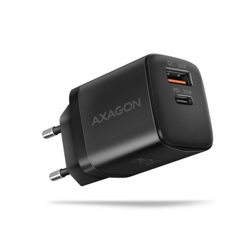 AXAGON ACU-PQ30 Sil nabíječka do sítě 30W, 2x port (USB-A + USB-C), PD3.0/PPS/QC4+/AFC/App