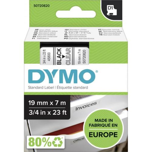 Páska DYMO D1 19mm x 7m černá na průhledné