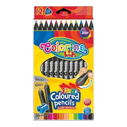 Colorino pastelky trojhranné JUMBO, černé dřevo, s ořezávátkem, 12 barev