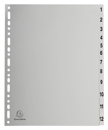 Exacompta rozlišovač číselný 1-12, A4 maxi, PP, šedý