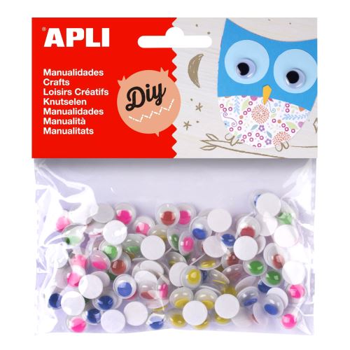 APLI MOVING EYES - oči kulaté, O 10 mm, samolepicí, mix barev